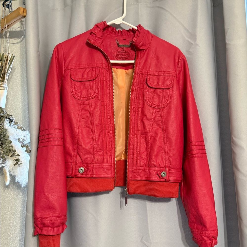 Jou Jou Vibrant Pink Bomber Vegan Leather Jacket